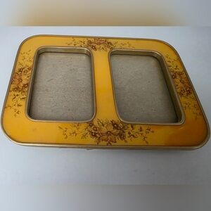 Vintage Bucklers Floral Butterscotch Enamel On Metal Twin Picture Frame